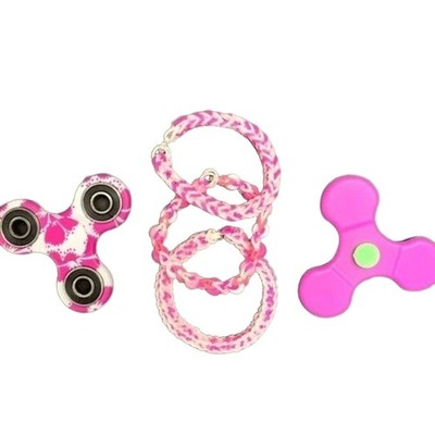 Handmade Rainbow Loom Bracelets Fidget Spinners Pink White Floral Fun Set Trendy