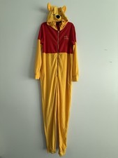 Disney Winnie the Pooh Suit Hooded Zip Costume Adult One Piece Pajamas Sz M 8-10
