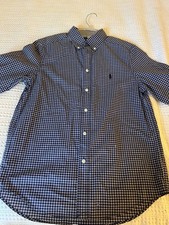 Ralph Lauren Natural Stretch Boys L/G 14-16 Blue White Check Dress Shirt