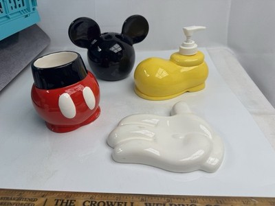 Vintage Disney SKL 4 Piece Bathroom Soap Dish Cup Toothbrush Mickey Ceramic Lot