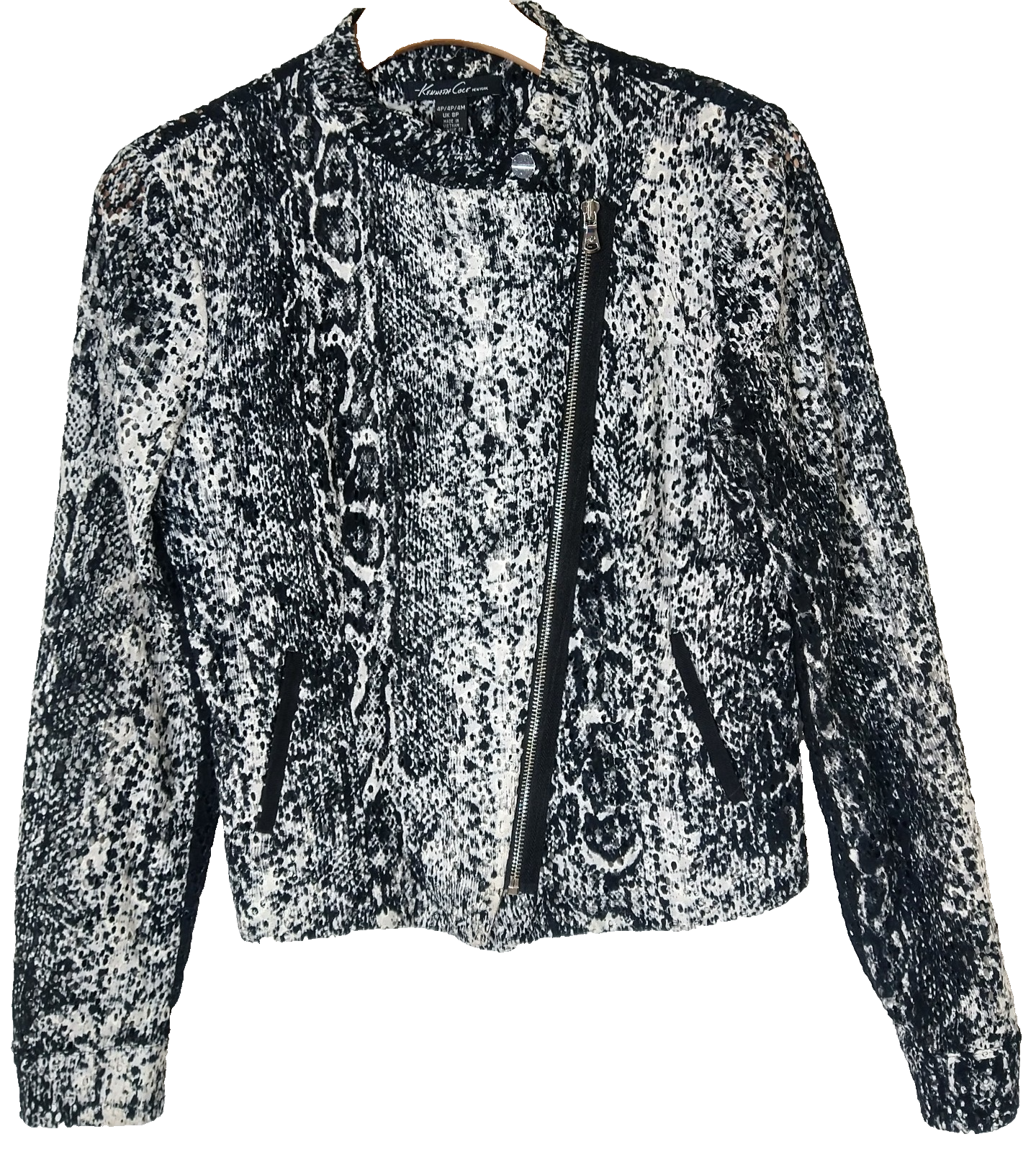 Kenneth Cole Eyelet Snakeskin Moto Jacket Top Urban Street Grunge Rocker 4P