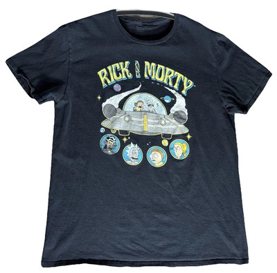 Rick and Morty T Shirt L UFO Spaceship Cartoon Tee Adult Swim Character Graphic