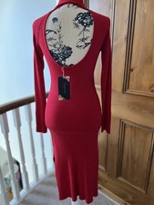 Copperose womens red knitted midi dress size 8-12 with cut out back detail