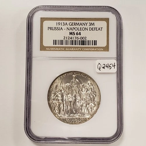 1913-A German States Prussia 3 Mark .4823 oz ASW - NGC MS 64 - SKU-Q2454