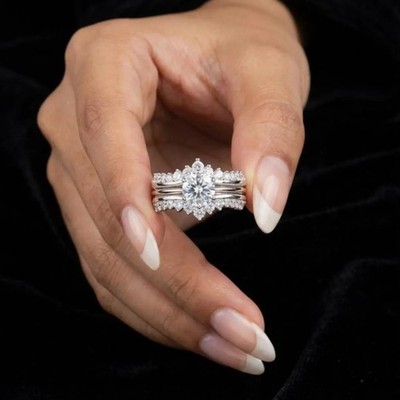 3 kt Rundschliff Laborgefertigter Diamant Halo Verlobungsring & Gard 14 K...