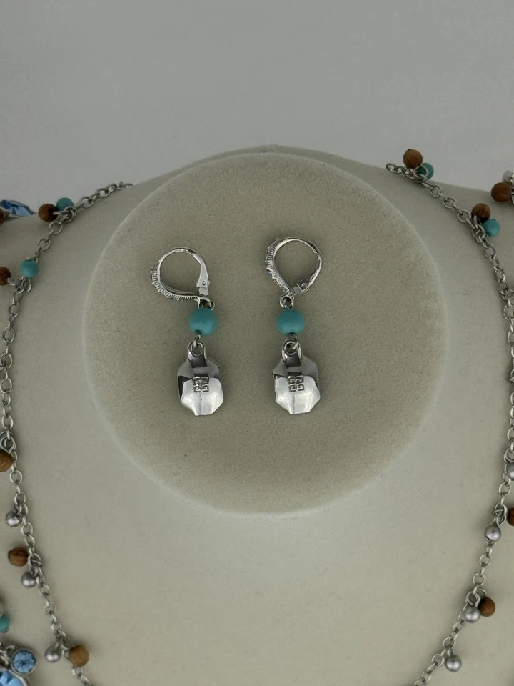 Conjunto de Pendientes Collar Givenchy Tono Plata Cuentas Cristal Gota Joyería Firmada Foto 3 de 4