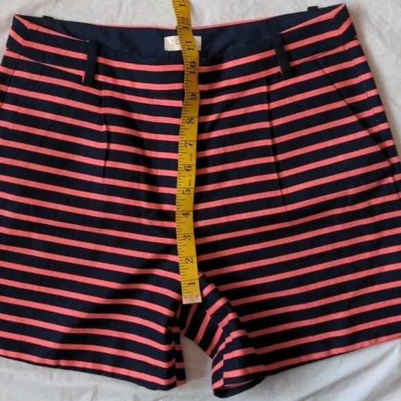 Pantalones Cortos J Crew Rayas Preppy Tiro Alto Algodón Azul Coral Nuevos Sin Etiquetas Talla 2 Foto 3 de 4