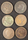 Lot of 6 Large Cents - Liberty Head Braided Hair - Nice Details & Mix of Dates!