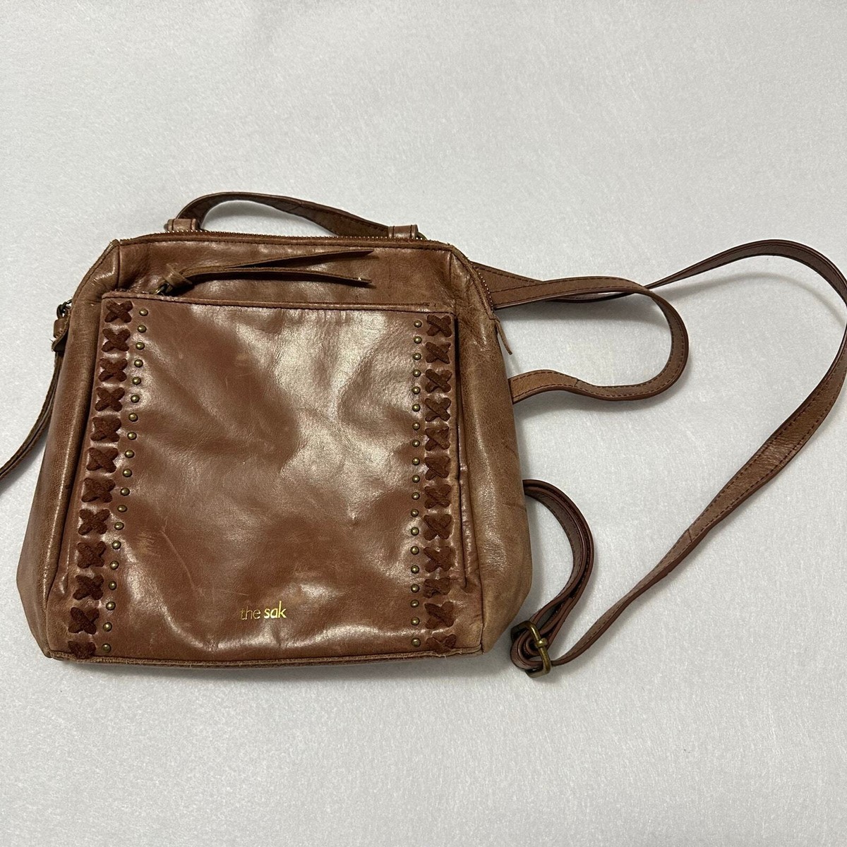 The Sak Mini Brown Leather Convertible Backpack Crossbody Bohemian