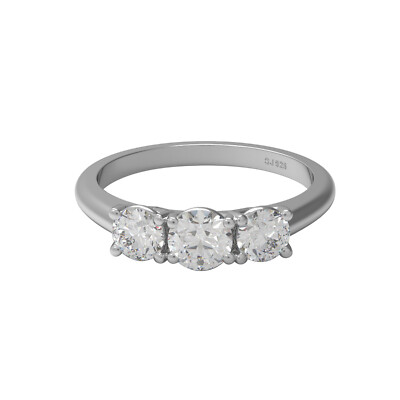Three Stone 0.33CT Round Moissanite 925 Sterling Silver Women Promise Ring