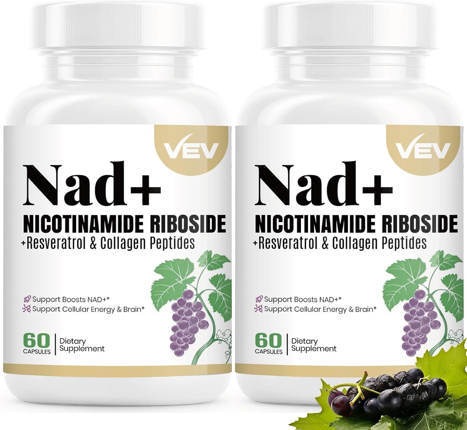 NAD+ Supplements for Women - w/ Nicotinamide Riboside & Collagen Peptides, 120ct