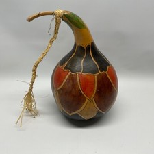 Vintage 1996 Hand Painted Gourd Signed 9  Tall Art Piece Multi-Colored RARE