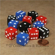 NEW Set of 12 Opaque Dice - Black Red Blue 16mm RPG Bunco Game Six Sided D6 
