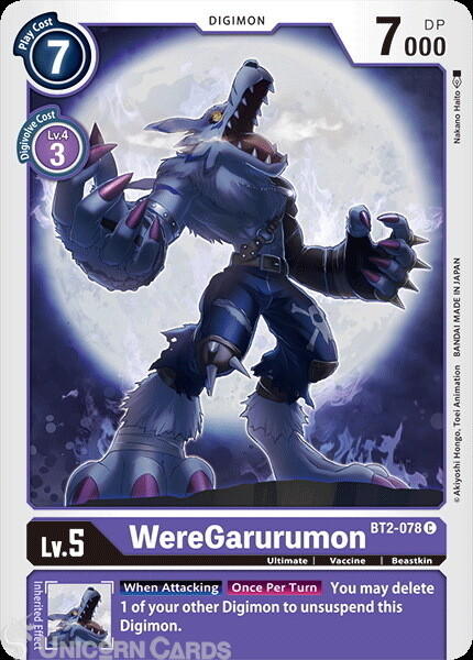 BT2-078 WereGarurumon Common Mint Digimon Card