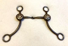 Antique Star Concho Long Swivel Shank Jointed Mouth Silver Show Bit- 5"