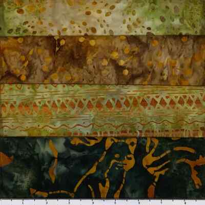Lot of (4) Yard Cuts 100% Cotton Quilting Batik Fabric Brown Rust