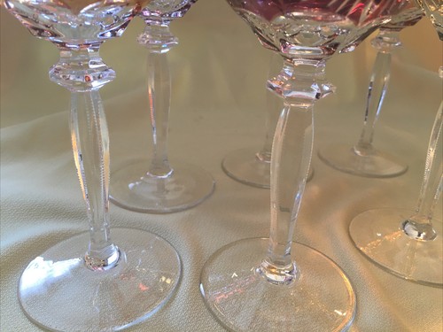Bohemian Czech Hand Cut to Clear Crystal Wine Goblet 6 Glasses Red Amber Green* - Picture 11 of 12