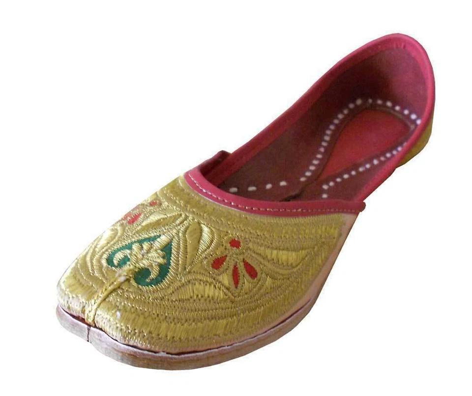 Mujeres Zapatos Boda Indio Hecho a Mano Mojaries Punjabi Cordones Jutties EE. UU. 6-10 Foto 3 de 4