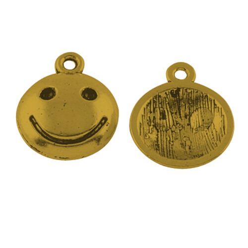 5 Smiley Face Charms Antiqued Gold Emoji Pendants Smile Jewelry Making