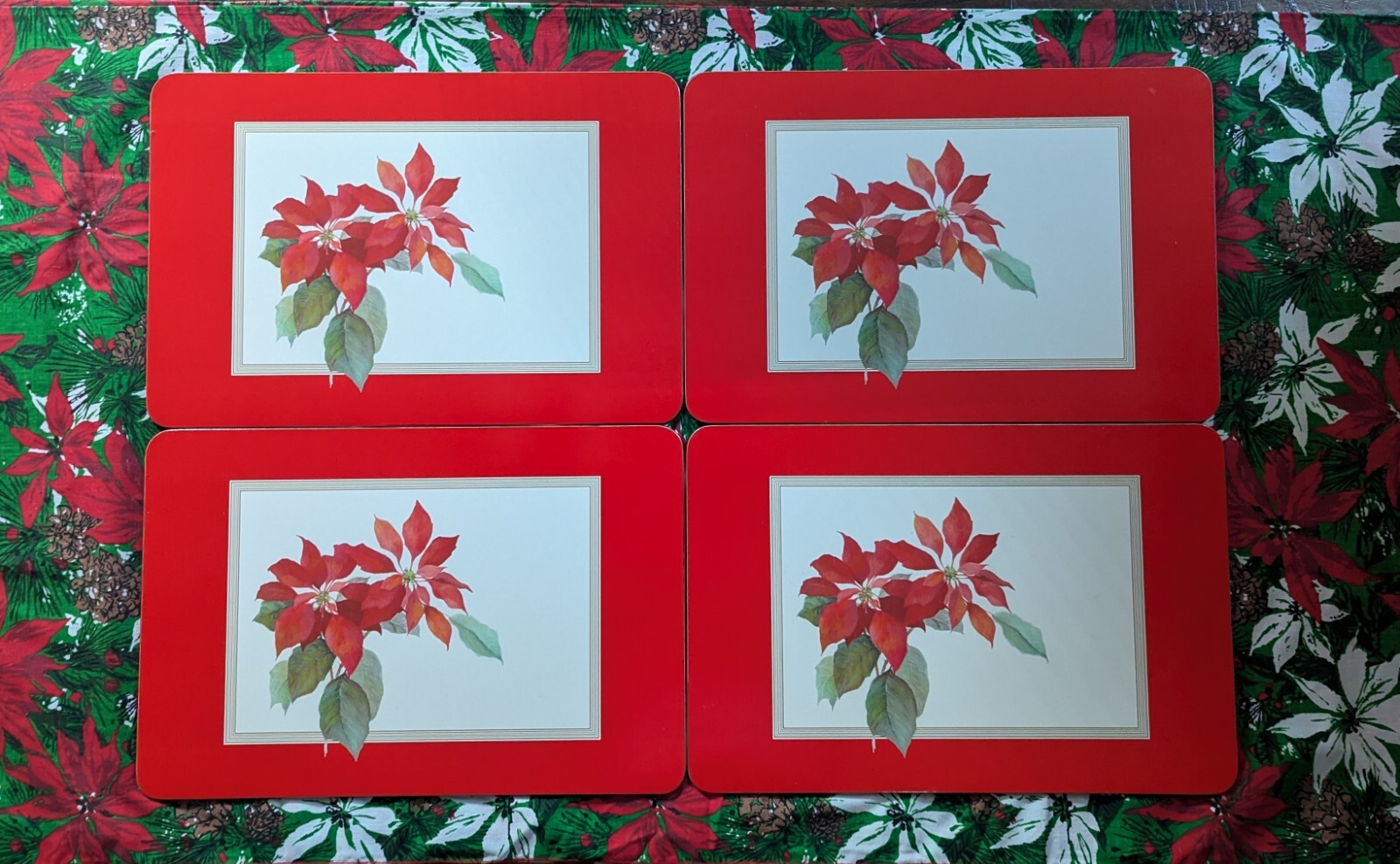 Jason Products Christmas Poinsettia Placemats Set of 4 Cork 