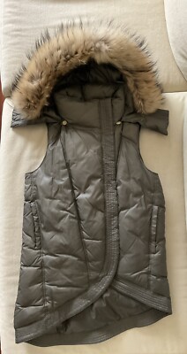 EUC HELMUT LANG HOODED FUR TRIM DOWN FLIGHT ASYMMETRIC GREEN EUC HELMUT LANG HOODED FUR TRIM DOWN FLIGHT ASYMMETRIC GREEN