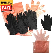 Field Dressing Gloves Kit–60PCs of Disposable Long PE & Short Nitrile Gloves, Ru