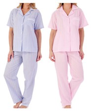 Image of Slenderella Ladies Seersucker Stripe Pyjamas Classic Tailored Lightweight PJs