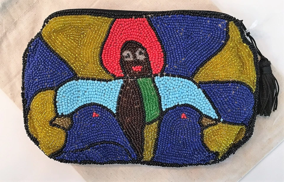 Bolso sin asas con cuentas Bolso de mano Todo con cuentas Arte abstracto NUEVO Foto 2 de 4