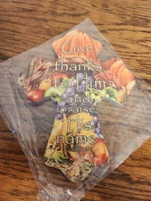 Give Thanks To Him Wall Cross from Glow Decor, 8", Wood, New in Package