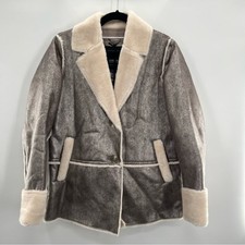 Geox Women Faux Shearling-trimmed Jacket Soft Fur Metallic Winter Bomber Size 8