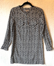 Gap Womens Dress sz XS Navy Geometric Button Front Long Sleeve Stretch Career