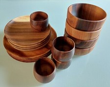 Akazienholz Geschirr-Set - Teller in 2 Größen, Schüssel, Becher- Akazie 16teilig