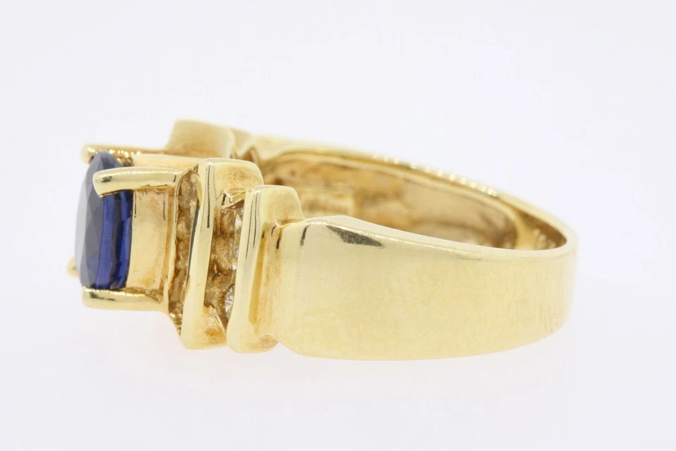 Anillo de diamantes con zafiro de Levian de oro amarillo de 18 quilates conjunto de canales ovalados talla 7,25 Foto 2 de 4