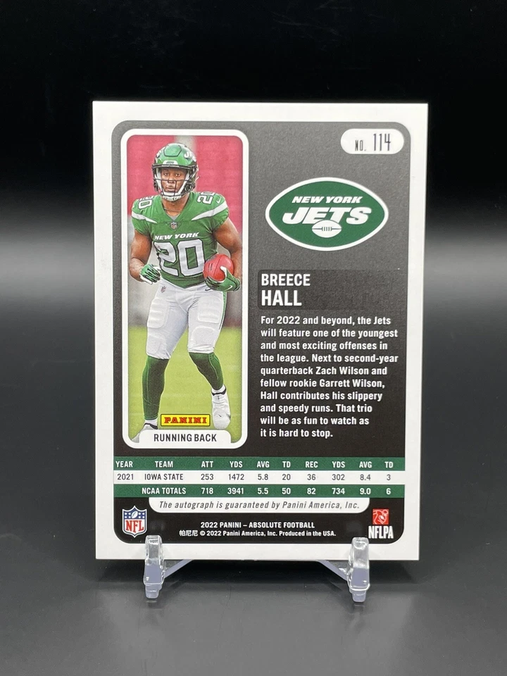 2022 Absolute Breece Hall /25 RC Auto Blue Rookie Card #114 Autograph Jets A31 - Image 2 of 2