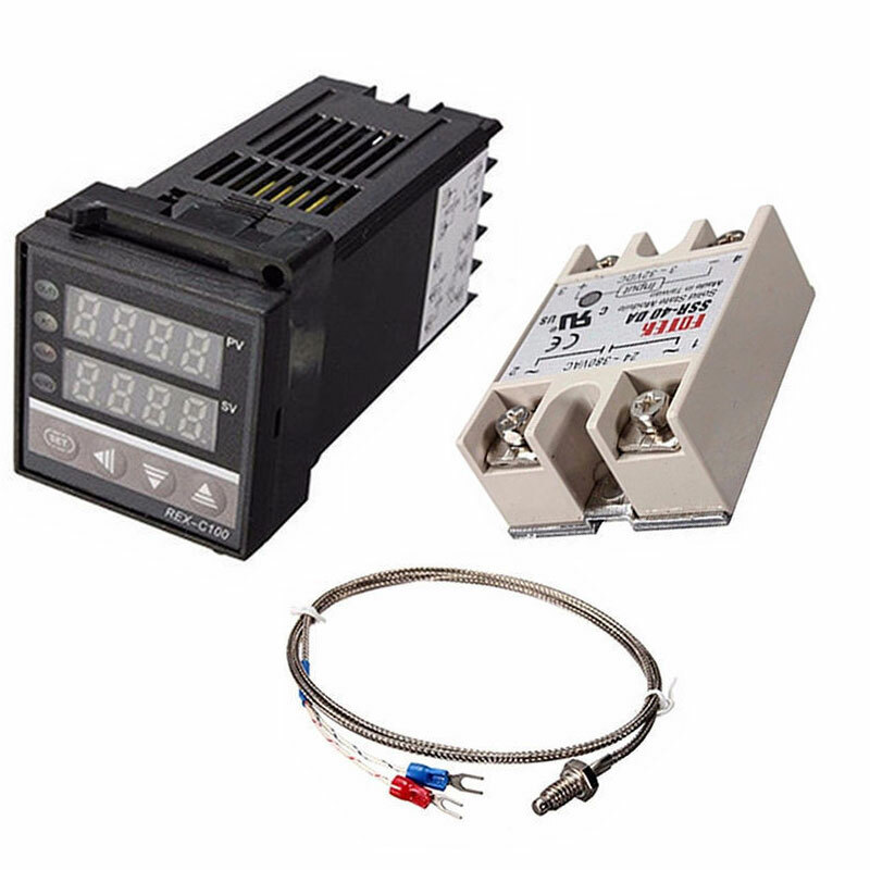 REX-C100 PID Temperature Controller + 40A SSR + K Thermocouple Set With Heat Sink - 220V Digital Control For Heating - View #12