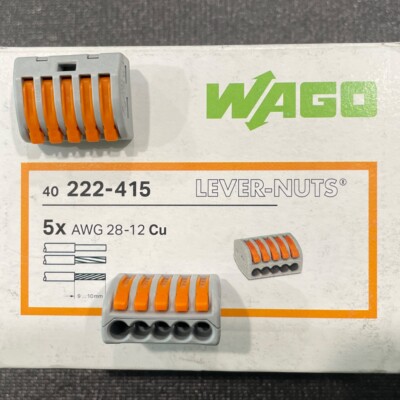 Wago 222-415 LEVER-NUTS 5 Conductor Compact Connectors 40 Pack