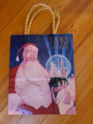 Saks Fifth Avenue Holiday Santa Shopping Bag 1998 William Joyce Design
