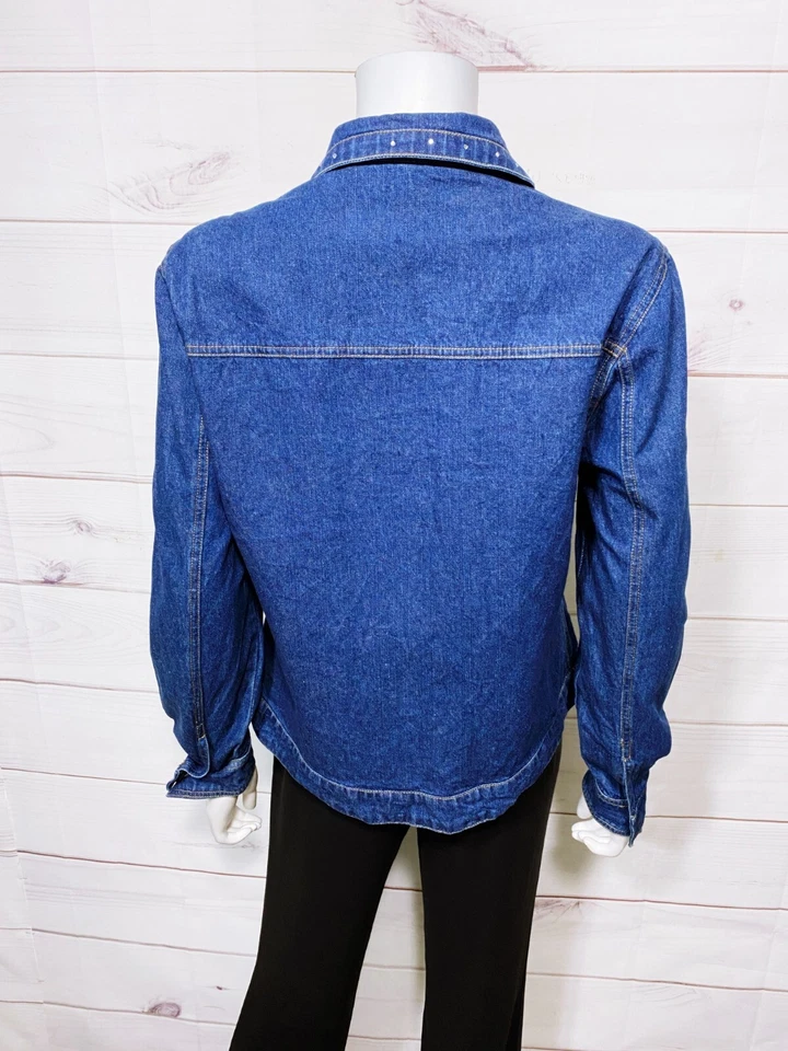 Vintage Cathy Daniels Womens Denim Jacket Sz S Blue Rhinestone Zip Pockets 90's - Image 4 of 4