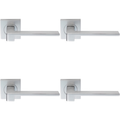 4x PAAR flacher quadratischer Stangengriff auf eckiger Rose verdeckter Fix satiniert chrom