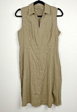 T Tahari Dress Womens 8 Khaki Sleeveless V Neck Linen Blend Lagenlook