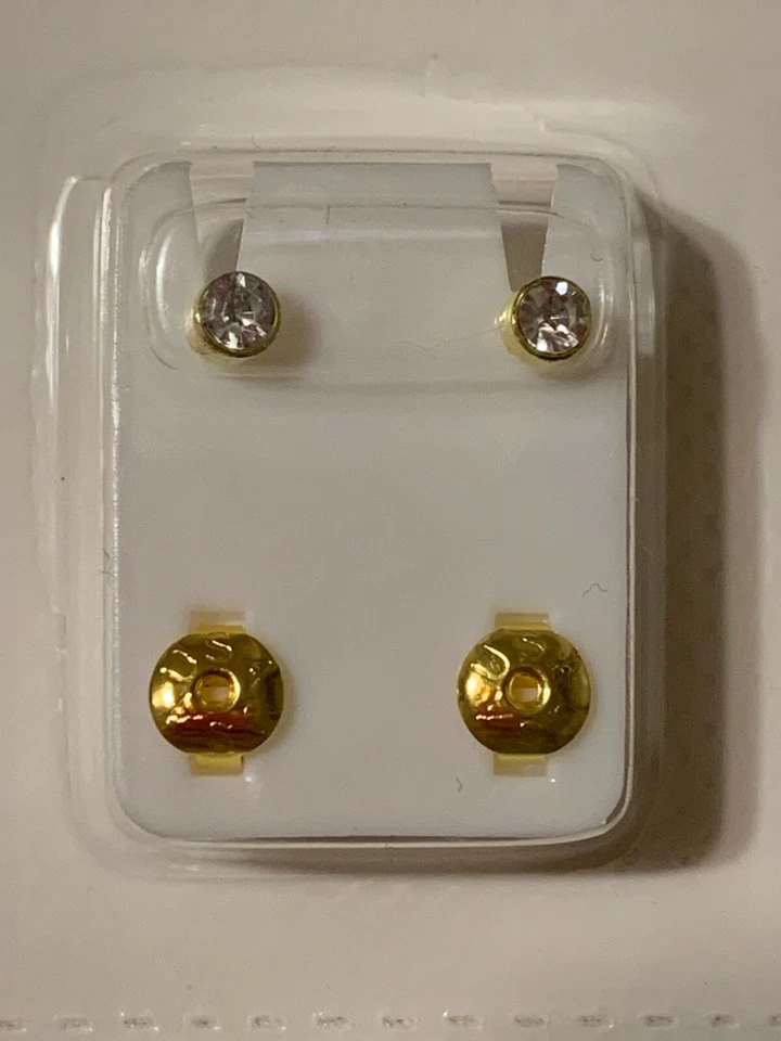 1 paio orecchini/piercing sterili acciaio chirurgico dorato strass trasparente - Immagine 3 di 3