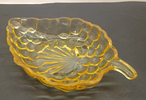 Vintage Anchor Hocking Yellow Bubble Glass Grape Leaf Candy Nut Dish