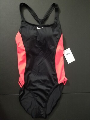 Nike Women's Black/Bright Crimson Color Surge Powerback One Piece Swimsuit - XL