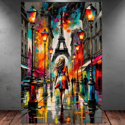 LEINWAND BILD ER XXL ABSTRAKT FRANKREICH BUNT FRAU EIFFELTURM WAND POSTER P1037