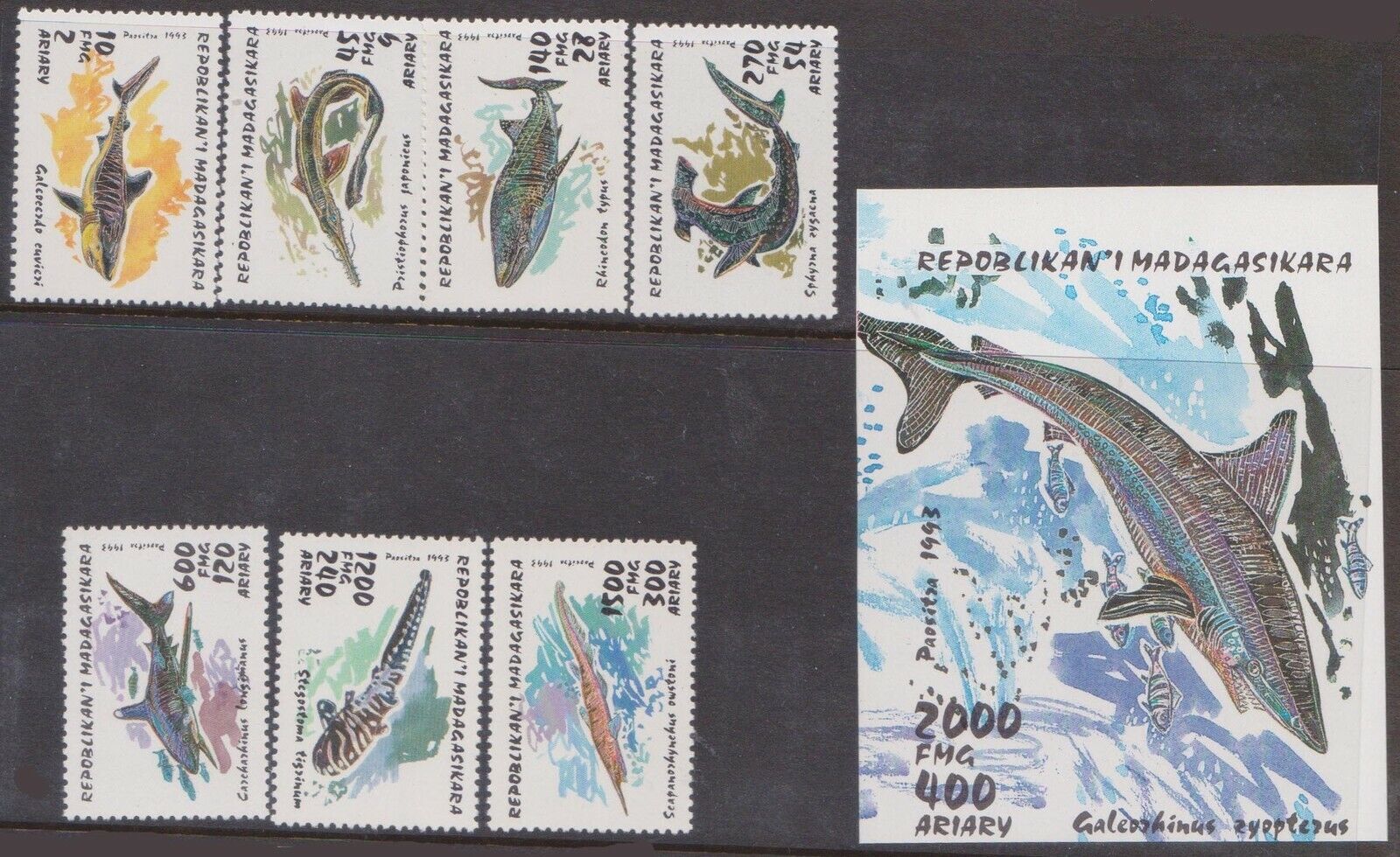 (K273-8) 1993 Madagascar set of 7stamps& M/S marine life (H)