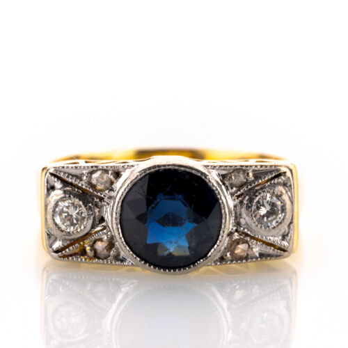 Art Deco Ring aus 750er Gold mit Saphir und Diamanten - Bild 1 von 6