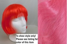 Short Straight Hair Lulu Bob Wig With Bangs Halloween Cosplay Hot Pink 6468