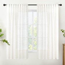 Linen Semi Sheer Curtains 63 Inch Length for Living Room Windows, Ivory White...