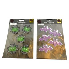 Lot of 2 Felt Stickers 5 Count Green Spider Web Purple Bat Arts Crafts Holiday
