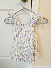 Quince 100% Organic Cotton Poplin Smocked Dress Wisteria Floral Size 2T